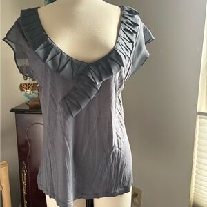 XL - New York & Company Charcoal Ruffled Blouse